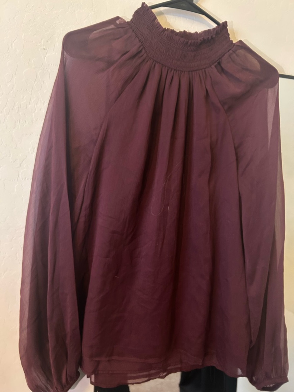 Sheer Smocked-Neck Women's Skirt in Deep Plum